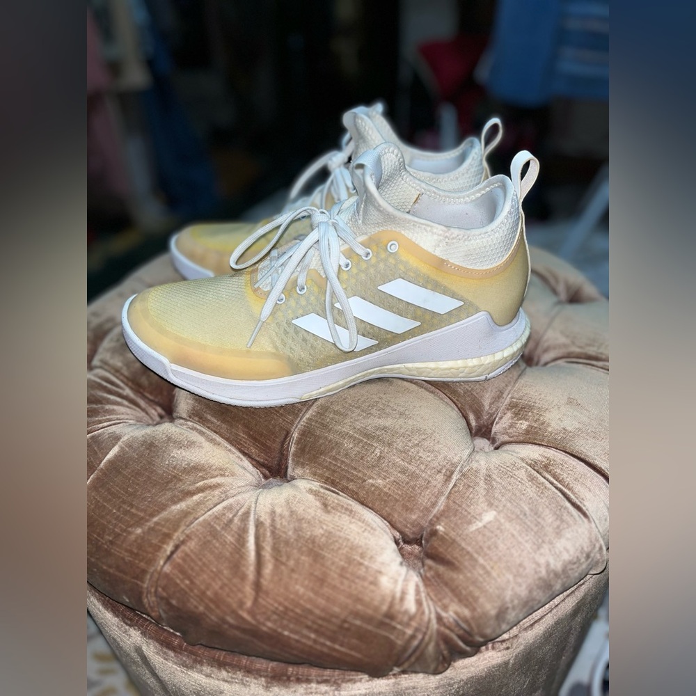 Off yellow and white sneakers